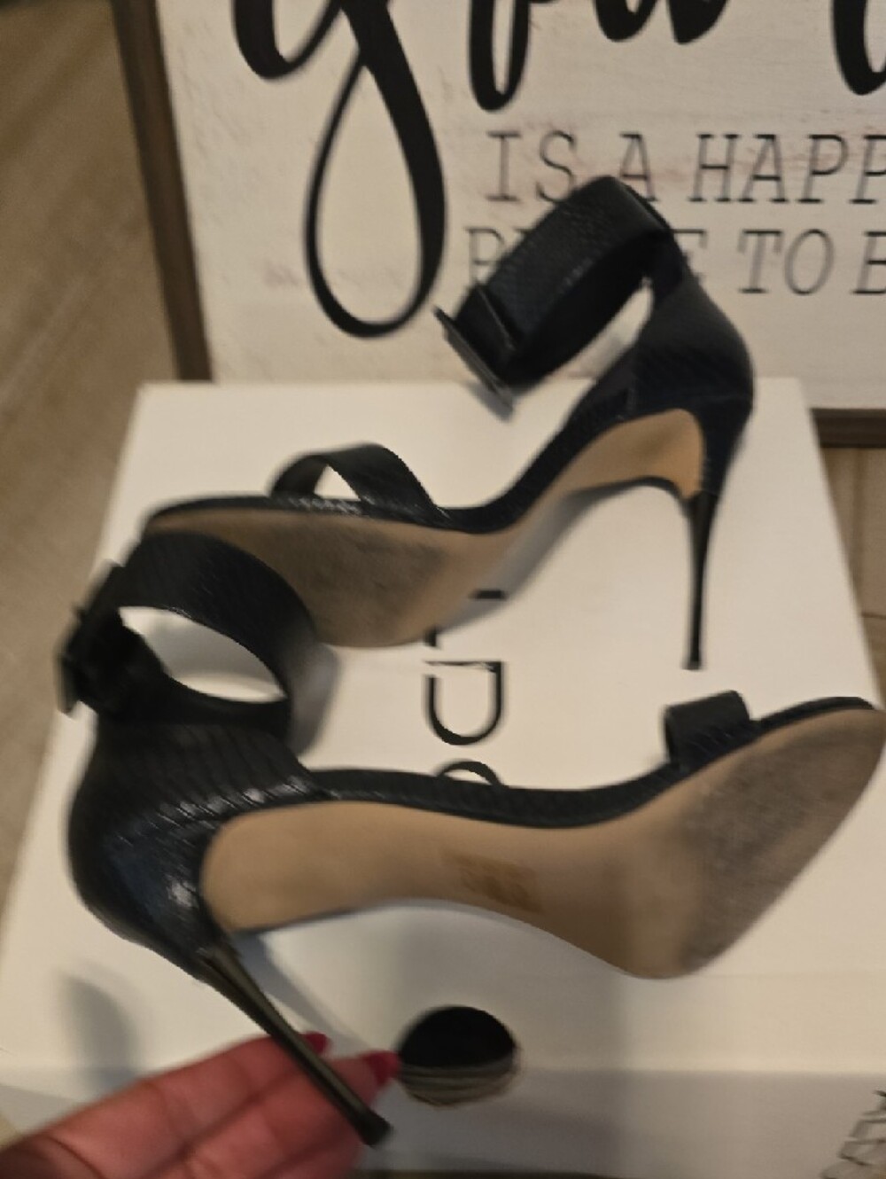 ALDO Black Textured Ankle-Strap Stiletto Heels & Vince Camuto Heels Both 7.5 - Picture 4 of 12
